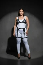 Plus Size Black Women's Leather Harness Set with Garter and Lace-up Fantasy Combination - SH1389 - Image 4