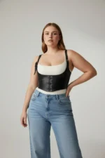 Plus Size Black Women's Corset with Belt Lace-up Detail and Leather Look - SH1428 - Image 2