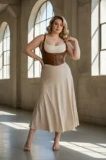 Plus Size Women's Leather Corset with Belt, Shoulder Straps and Tie-Up - SH1428 - Image 2