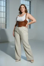 Plus Size Women's Leather Corset with Belt, Shoulder Straps and Tie-Up - SH1428 - Image 4