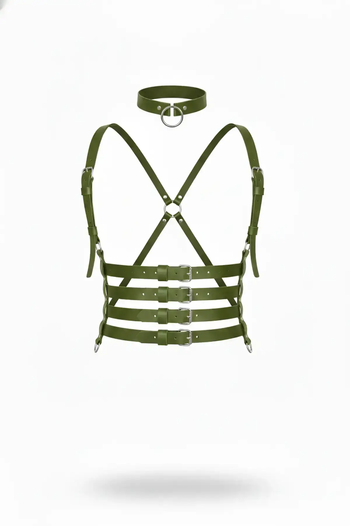 Khaki Women's Belt Multiple Buckle Crossbody Harness - SH609