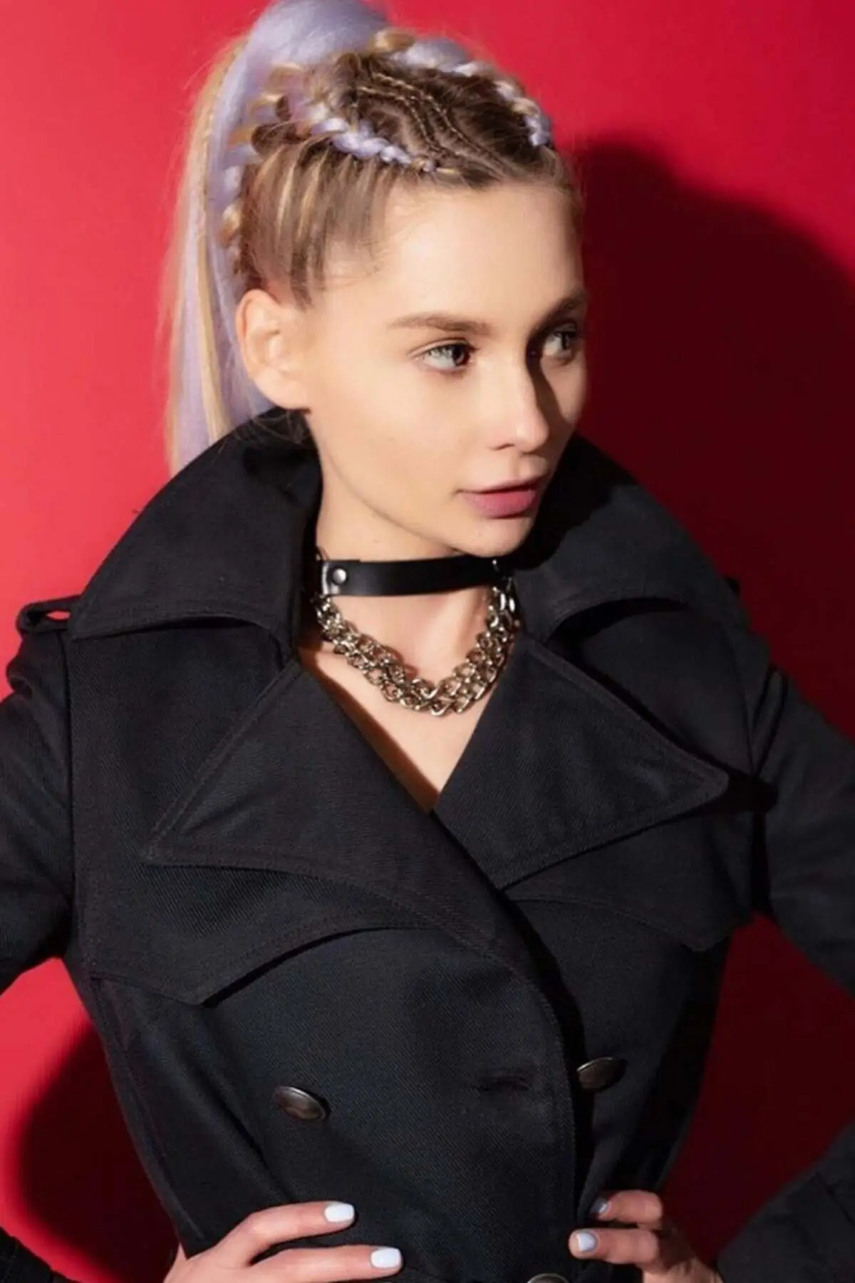 Siyah Deri Gümüş Çift Zincir Detaylı Choker Tasma SH668-S1